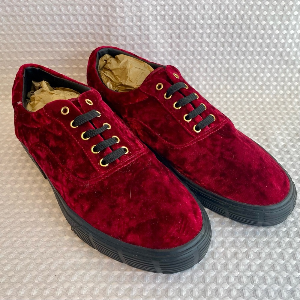 ZARA MAN Low-Top Crushed Velvet Sneakers  Burgundy/Gold  Sz‎ EU44 US 11 Prom
